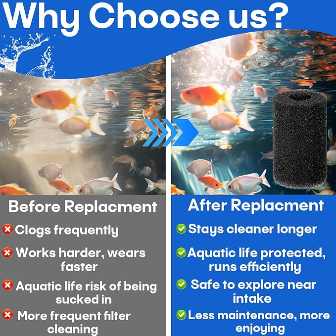 16-Pack Prefilter Sponge Replacement, Aquarium Filter Intake Sponges | Preventing Clogging and Extending the Lifespan of the Water Pump