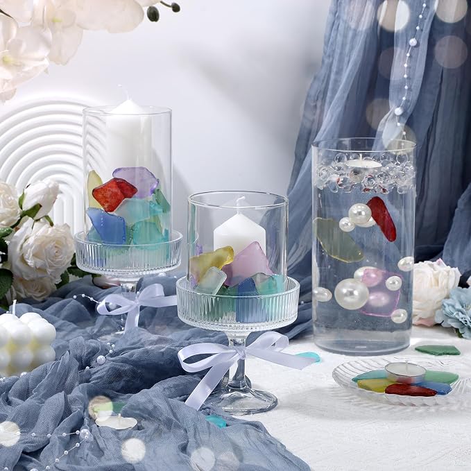SUREAM Colorful Bulk Sea Glass, 13oz Sea Glass Christmas Tree Kit, Glass Stones for Beach Wedding Party Home Aquarium Decor and DIY Art Craft Supplies