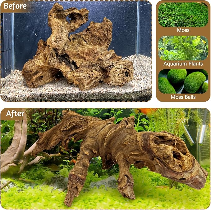 kathson Large Natural Aquarium Driftwood Reptiles Branches Terrarium Ornament Sinkable Wood Decor Trunk Fish Tank Log Habitat Decoration (11"-17")