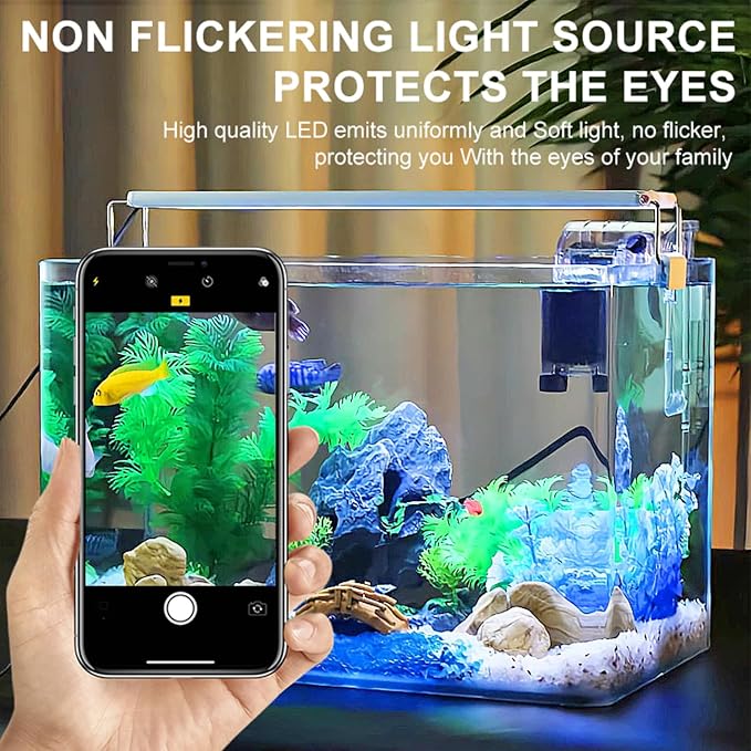 LED Aquarium Light, Full Spectrum Fish Tank Lighting, Ultra-Thin 1cm Design, 6-Row Blue & White LEDs, No Flicker, High Efficiency Cooling for 7.09-10.09in Fish Tanks (7.09inch)