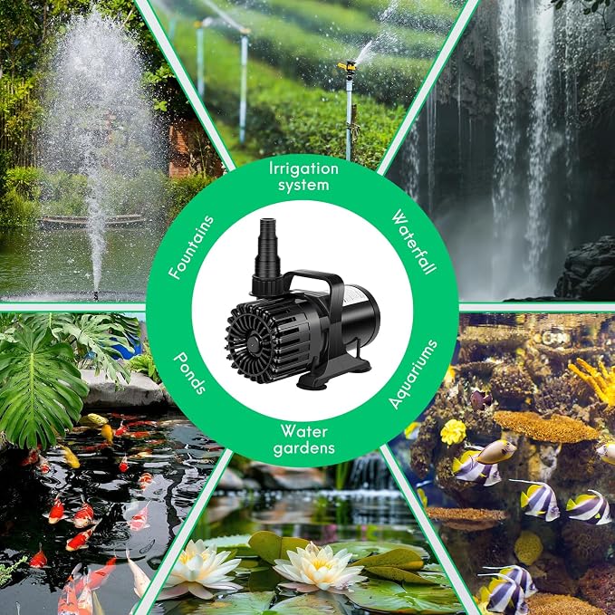 1800 GPH Pond Pump for Fish Pond Fountain & Waterfall, 14ft Lift | 100W Submersible Water Pump, 180° Rotatable Outlet, Filter Bag & 20FT Power Cord, Ultra-Quiet, UL Listed