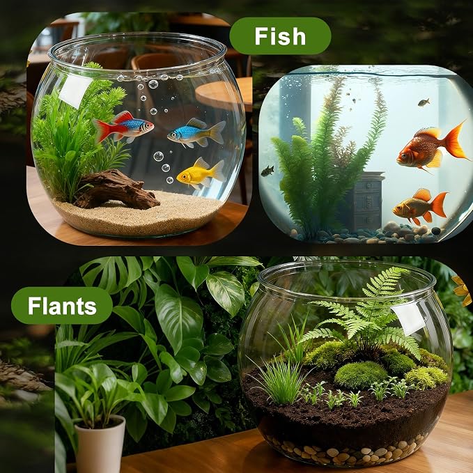 0.5 Gallon Plastic Fish Tank Large Bowl Shatterproof with Crystal Clear Clarity for Terrarium, Flower Vase Centerpiece Gift for Fish Lovers (Round)