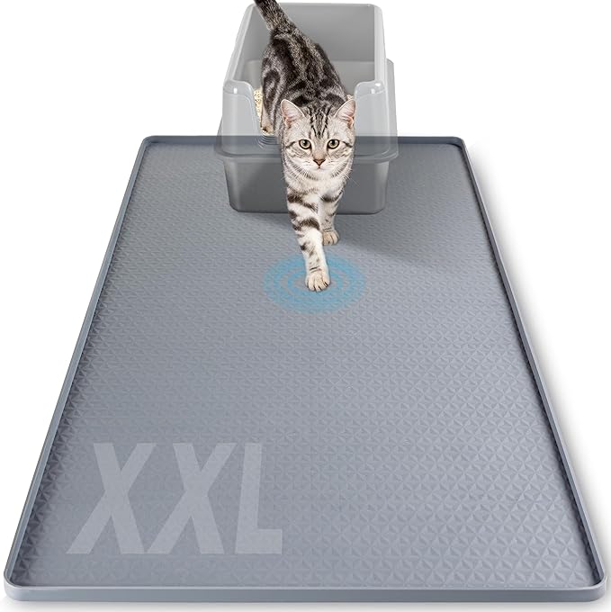 Silicone Cat Litter Mat, XXL 51''×25.6'' Litter Box Mat, Waterproof Floor Mat for Pets, Litter Trapping, Easy to Clean, Soft on Paws (Dark Grey)