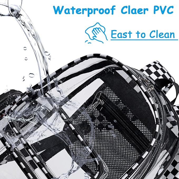 CAMTOP Clear Backpack Heavy Duty Transparent Bag See Through BookBag for Student School Work Festival Sport Travel (Check)