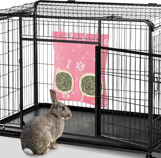 UPINS 3Pcs Hay Bag for Rabbits - 2-Hole Guinea Pig Hanging Hay Feeder for Rabbits, Chinchillas, Hamsters & Small Pets