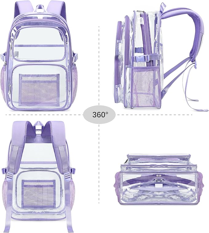 abshoo Large Heavy Duty Girls Clear Backpack for School Bookbag Transparent Multi Pocket Backpacks for Women (Purple)