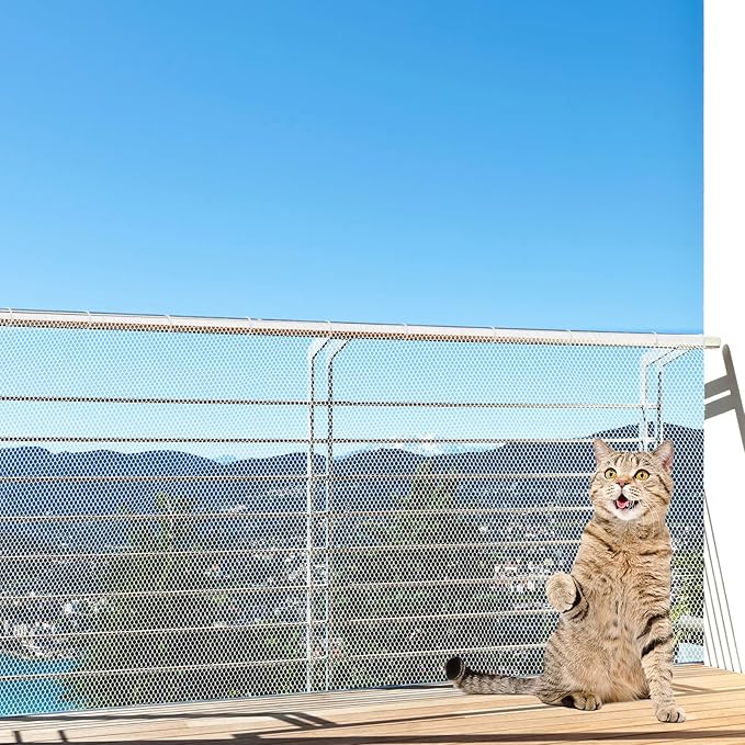 Shappy Balcony Net for Pets 16.5 ft x 2.5 ft Anti Fall Cat Dogs Netting Balcony Mesh Fence Net Screen Protection Crib Mesh for Pets Patios Stairway Clear Stair Banister Guard Apartment(White)