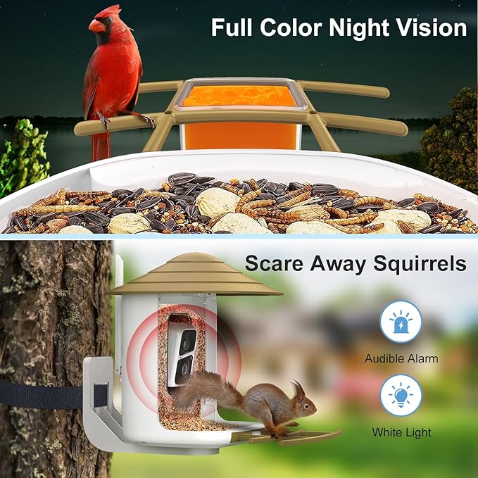 birdsnapÂź TUC Bird Feeder with Camera 2K HD Live with 32GB Card Auto Detect & Notify AI Identify Camera Birds Feeders Solar Powered Wireless Outdoors Backyard Gift for Mom Dad Birds Lover, 2.4G WiFi