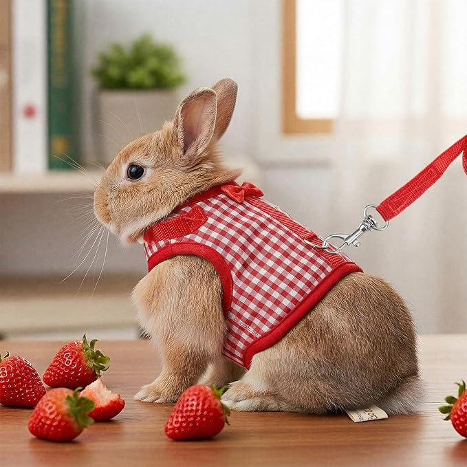 Guinea Pig Harness and Leash,Adjustable Guinea Pig Harness,Elastic Guineas Pigs Leash and Harnes,Ideal for Pet Hamster Squirrel Animals & Safe Pet Supervision(Red Plaid)