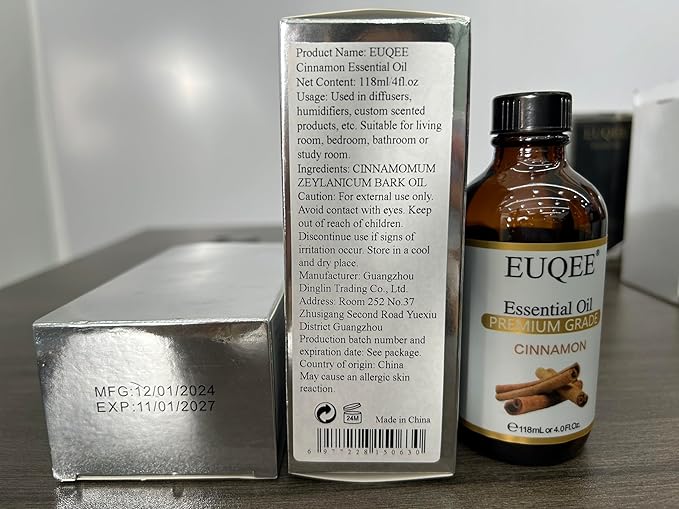 EUQEE Cinnamon Essential Oil 118ml Pure Essential Oil for Diffuser, Aromatherapy, DIY Soap, Candle Making - 4 Fl.Oz, Cinnamon,4 Fl Oz (Pack of 1)