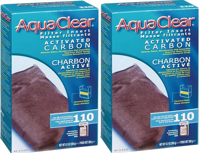 AquaClear Fluval 110 Activated Carbon Media for Aqua Clear AC110 Hang on Back Aquarium Filter (2 Single AC110 Carbon)