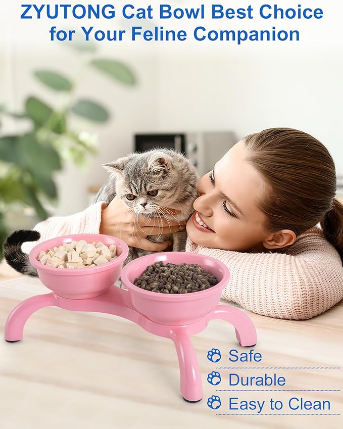 Raised Cat Bowls for Indoor Cats - Whisker Friendly Cat Food Bowl, 5.1" Wide Melamine Stand Elevated Cats Feeding Bowl, Detachable Raise Kittens Bowls, Non-Toxic, Dishwasher Safe