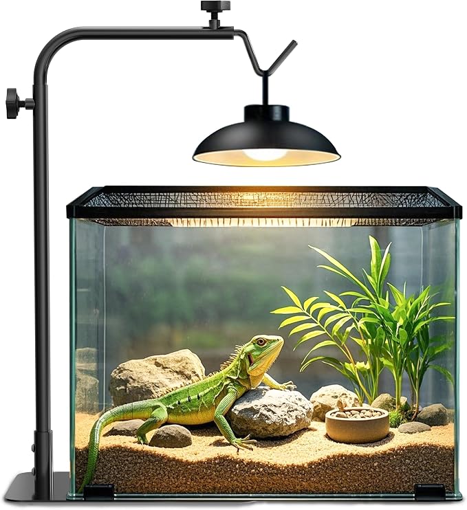 Reptile Heat Lamp Stand, Adjustable 18"-32"H Light Holder, Heavy Base | Heavy Duty, Wide Compatibility for Bearded Dragon, Turtle, Snake, Lizard, Terrarium Tank or Aquarium Use