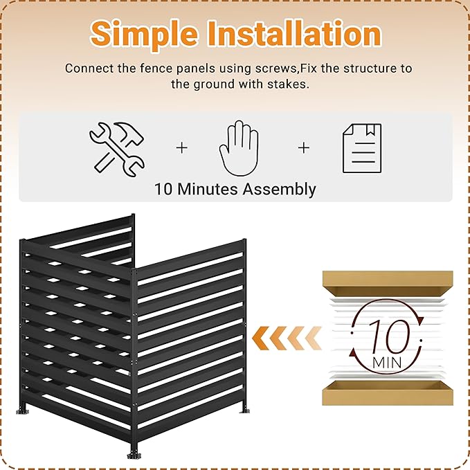 CJF Outdoor Privacy Screens, 42" H x 38" W Metal Air Conditioner Fence Panels, Pool Equipment Enclosure, Trash Can Screens Fence Kit for Outside Backyard Patio(Black/1-Panel)