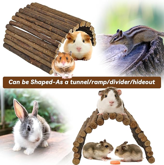 kathson Wooden Hamster Bridge,Guinea Pig Wood Ladder Bendable Tunnel Hideout Hut Small Animal Climbing Toys for Ferret Hedgehog Chinchilla Mice Rat Gerbil Baby Rabbit(19.6 x 6.0 in)