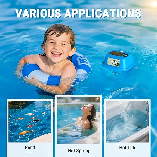TempPro TempAir IPX8 Solar-Powered Pool Thermometer Floating with String | 0.9 °F accuracy, Double-Sided Large LCD Screen, Ultrasonic Sealing Design for Swimming Pool, Hot Tub, Cold Plunge, Ice Bath