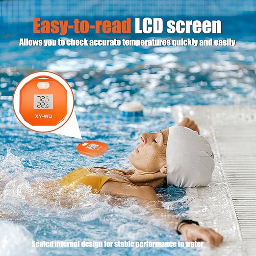 XY-WQ Digital Pool Thermometer, Easy-to-Read, Large LCD, IPX8 | Large LCD with easy-read numbers, IPX8 waterproof housing and safety rope for pools, spas, hot tubs and aquariums.