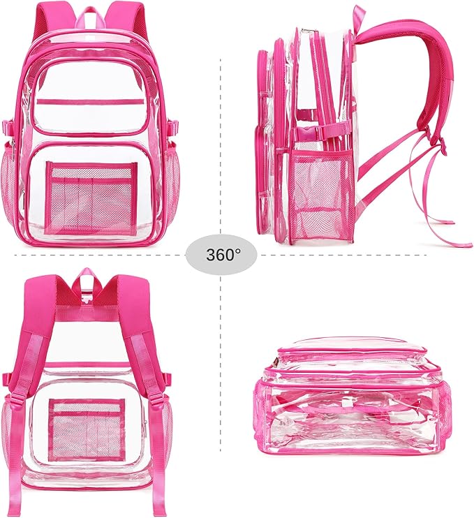 abshoo Large Heavy Duty Girls Clear Backpack for School Bookbag Transparent Multi Pocket Backpacks for Women (Hot Pink)