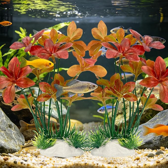2-Pack 9.1 Inch Silk Aquarium Plants | Artificial Silk Plants for Fish Tank Decorations, Realistic Soft Plastic Plant for Small Tank, Fish Hides