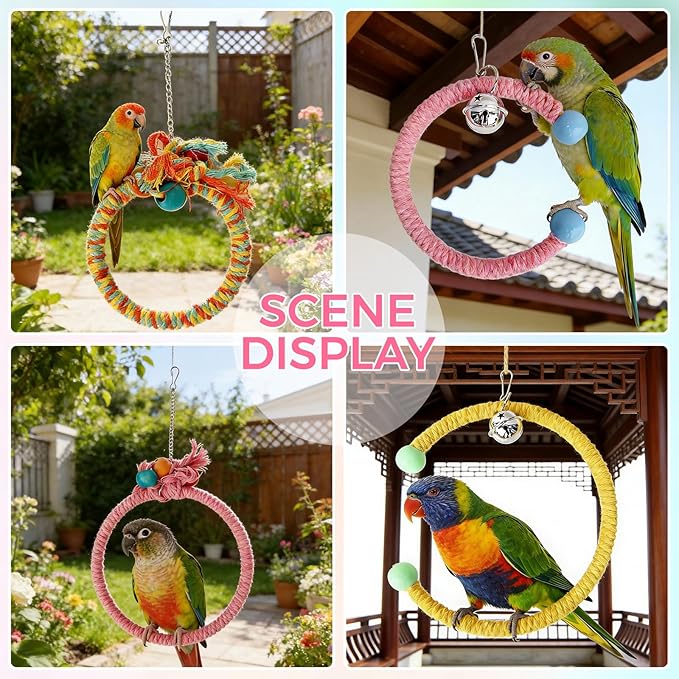 Colorful Circular Bird Swing,Bird Rope Chewing Toys Parrot Cage Bite Toys (Small Half-Round Pink)