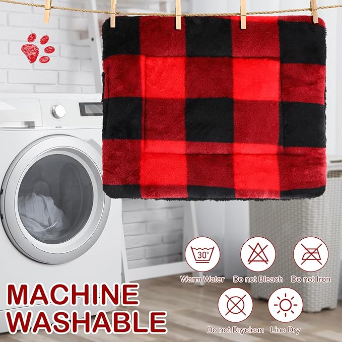 Haull 4 Pcs Waterproof Guinea Pig Bedding Guinea Pig Bed Plush Cage Liners Soft Rabbit Dog Crate Pad Cat Mat Reversible Cozy Animal Pee Pad Hamster Bunny Mat Accessory(Christmas Plaid,13 x 18.5 Inch)