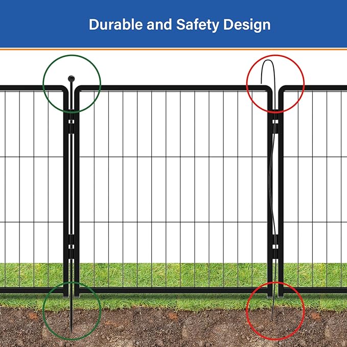 Dog Playpen 24 inch 12 Panels for Indoor & Outdoor Use – Heavy-Duty Metal Pet Fence with Ground Stakes, Rounded Ball Tops for Safety, Stable & Foldable Design, Easy to Assemble