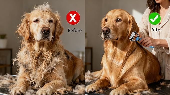 Pet Grooming Kit,Cat Bristle Brush, Quick Sensor Safety Guard to Avoid Over Cutting, Double Sided Dematting Undercoat Rake for Dogs and Cats