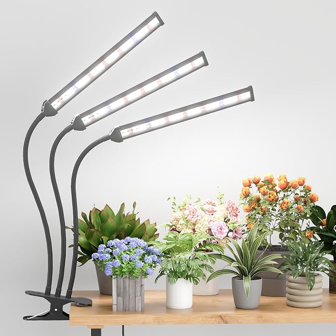Grow Light,24W (160Watts Equiv) 5000K White Full Spectrum LED Growing Lamp Clip on Desk for Indoor Plants,Bulbs Replaceable & Non-dimmable (Black, 120Watts)