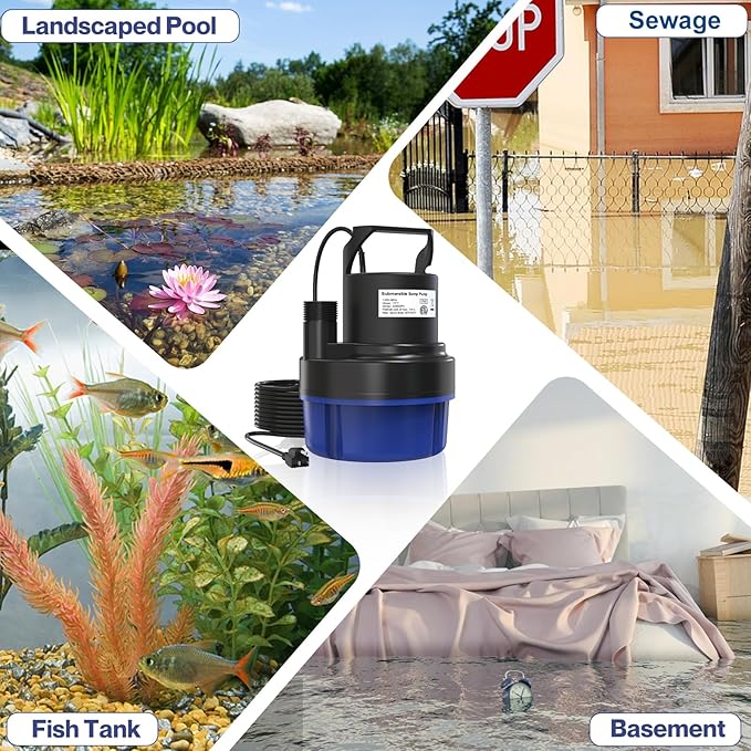AgiiMan Submersible Water Pump - 1HP 3500GPH Pool Cover Pump for Pool Draining, Pool Cover Pump with 25FT Power Cord for Basements, Pool, Fountains, Hot Tub, Garden, Blue