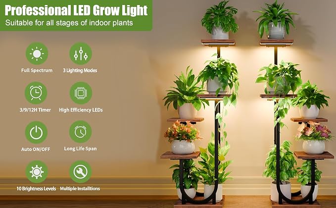 8.6'' LED Grow Light Strips, Full Spectrum 3500K Grow Lights for Indoor Plants, 2 Head with 3/9/12H Timer, 10 Dimmable Levels, Suitable for Seedling, Succulent, Plant Shelf and Greenhouse, 1-Pack