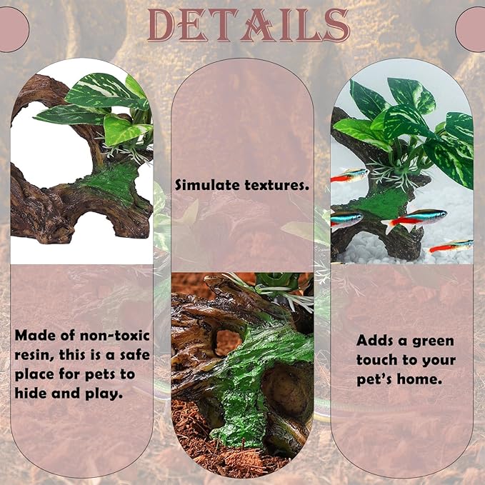 Artificial Aquarium Ornaments Reptiles Betta Fish Tank Accessories Silk Leaf Plants Decoration Driftwood Cave Decor