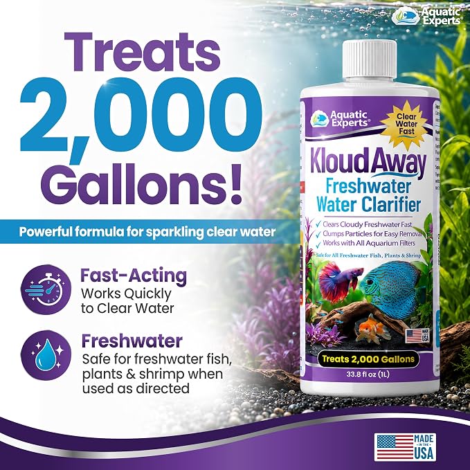 KloudAway Aquarium Water Clarifier – Clears Cloudy Water in Freshwater Fish Tanks, 1 Liter, Made in USA, Aquatic Experts
