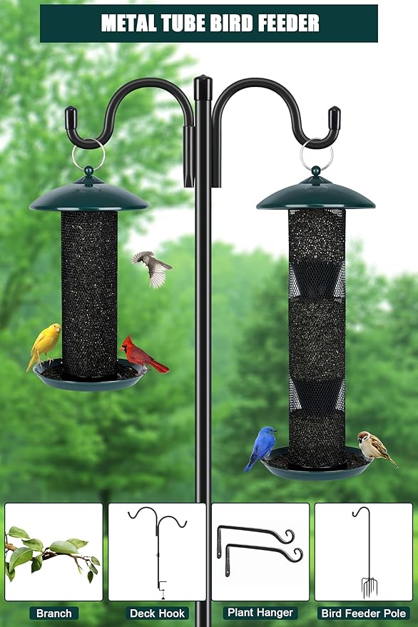 Gtongoko Finch Bird Feeders for Outdoors 2.5 LB Capacity Squirrel Proof Metal Mesh Tube Bird Feeders Thistle & Nyjer Seed Hanging Feeder, Green