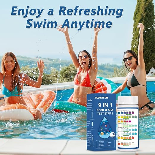 2026 New Pool Test Strips - 9 in 1 Pool Salt Test Strips 150 Counts for Salt Water Pool Testing Kit for Salt Level (0-6000ppm) Copper GH pH Bromine Cyanuric Acid for for Swimming Pool Spa Hot Tub