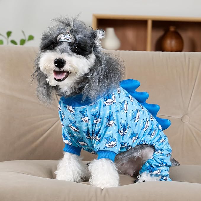 CuteBone Shark Costume Dog Pajamas, Stretchy Spandex Crystal Velvet Sleepwear Coat for Small Dogs, Soft & Warm Pet Outfit Clothes for Cold Weather, Cozy Pullover Design COSP07M