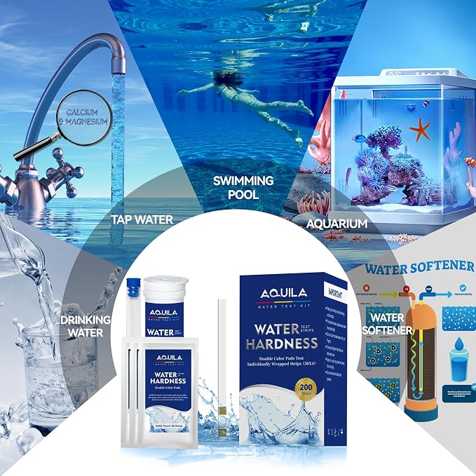 Water Hardness Test Strips Kit for Home Drinking Water and Pool Spa 200CT | Water Softener Hard Water Testing Strips, Tap Well Tester Kit for Calcium & Magnesium (0-425 ppm) with Sample Tube