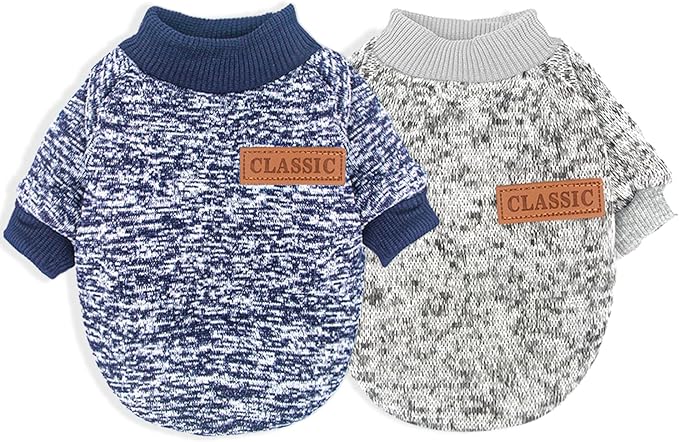 2 Pack 3.6-5.5lbs Dog Sweaters for Small Dogs Winter Dog Clothes Male Fleece Pet Sweaters Warm Thick Puppy Outfit Small Dog Sweater for Boy Girl Dogs Yorkie, Chihuahua, Pug, XS,Grey Navy