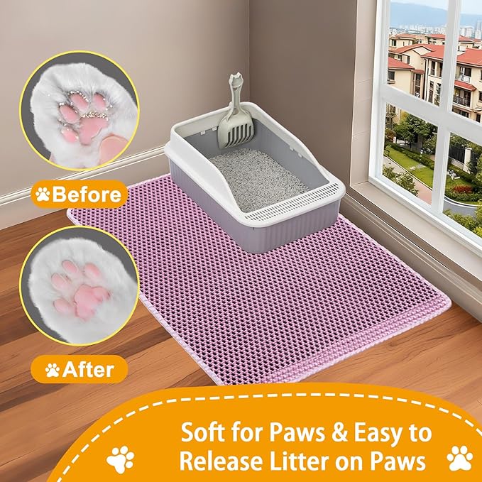 Cat Litter Mats,Cat Litter Box Mat 32"x22", 2 Layer Kitty Litter Mat 2 Pack,Llitterbox Mat,Waterproof Urine Proof, Clean Easily, Pink, Medium