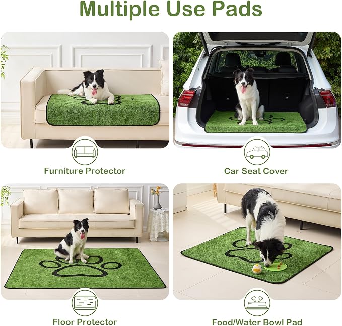 Qeils Reusable Dog Pee Pads, 6 Pack Super Absorbent & Leakproof Washable Puppy Pads with Soft Green Top Layer, for Potty Training, Crates, Couch, Car Seats & Pet Beds, 30"x 34"
