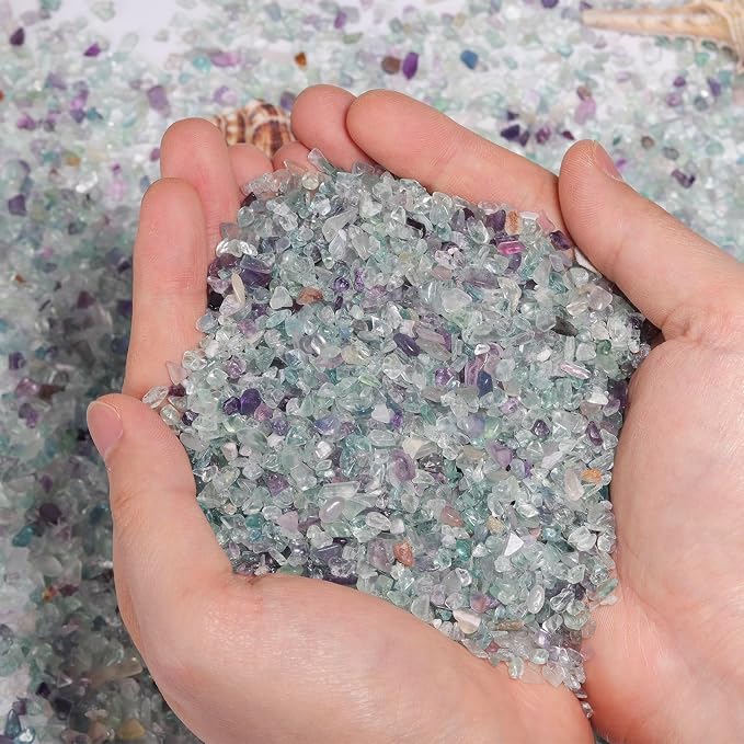 1LB Crystal Chips Stone Fluorite 3-5mm Mini Decorative Rock | Crushed Crystal Quartz Bulk,Irregular Polished Rocks for Fish Tank,Vases Filler,Succulent Plants Decor,Aquarium Gravel Rocks
