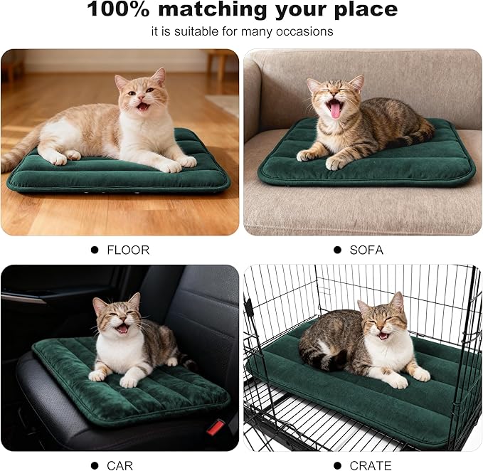 pobopobo Dog Crate Pad, Ultra Soft & Anti-Slip Kennel Mat, Secure Fit for Metal Crates & Dog Cages, Washable Cozy Bed for Small Medium Large Dogs (Green, XS(18"*12"*1.5"))