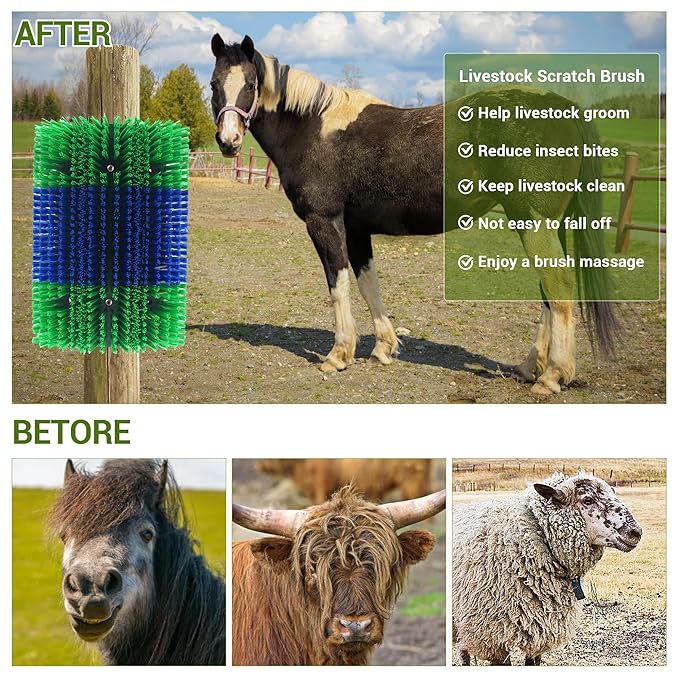 2PCS Livestock Scratching Brush,Extra Large Size Livestock Scratching Brush, Massage Grooming Kit for Cattle, Sheep, Pig, Animal Back Scratching & Itch Relief, Blue-Green