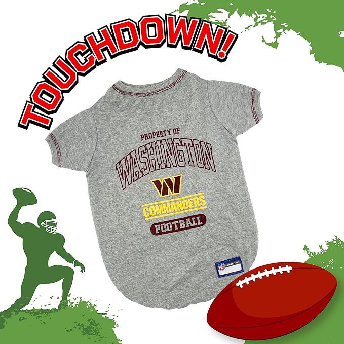 NFL Washington Commanders Dog T-Shirt Small. - Licensed Shirt for Pets Team Colored with Team Logos- Premium Stretchable Materials for The Comfort of Your Dog & Cat