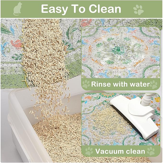 Glittme Cat Litter Mat with Non-Slip Bottom Litter Box Mat 33"X22" Litter Trapping Mat Easy to Clean Washable Cat Food Mat for Kitty,L