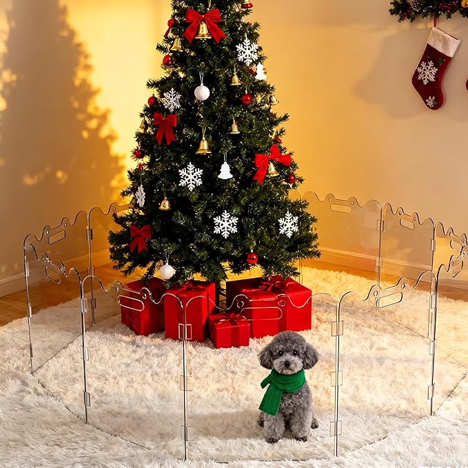 Clear Acrylic Pet Gate - 6 Panel,118" Width White, Indoor/Outdoor Use Foldable FreeStanding Puppy Gates for Dogs & Guinea Pigs, Doorway Stairs Barrier with Transparent Panels