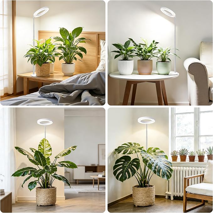 Hywyimlait 6.3" Indoor Plant Growth Lights, Full Spectrum Plant Growing Lights, 8.2"-37.4" Height Adjustable Desk Grow Lamp with Base and Ground Stake, Auto Timer 4/8/12/18H, 3 Light Modes, 10 Dimming