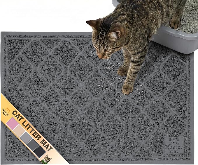 Neater Pets Neater Mat Cat Litter Rug, Thick & Durable Cat Mat for Litter Box, Trapper Pad Catches Mess to Protect Indoor Floors, Soft on Kitty Paws, Anti-Skid Grip Backing, Easy to Clean, Charcoal