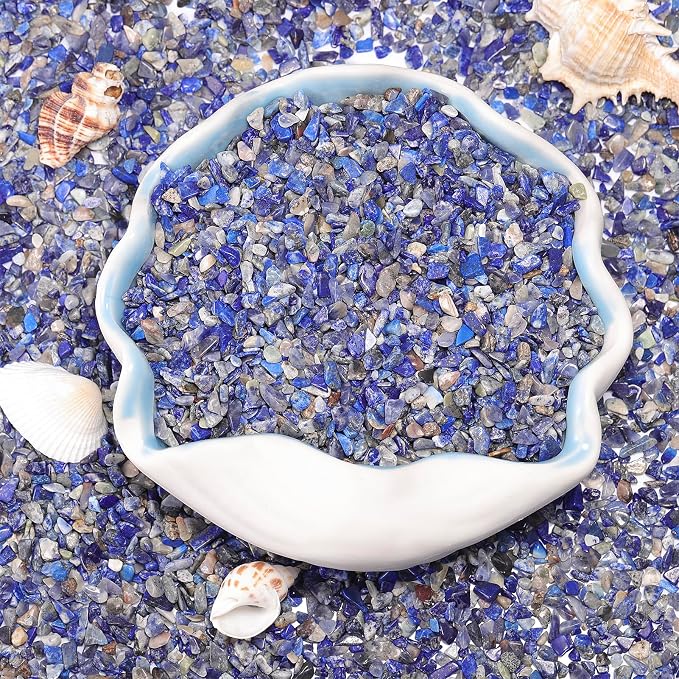 1LB Crystal Chips Stone Lapis Lazul 3-5mm Mini Decorative Rock | Crushed Crystal Quartz Bulk,Irregular Polished Rocks for Fish Tank,Vases Filler,Succulent Plants Decor,Aquarium Gravel Rocks