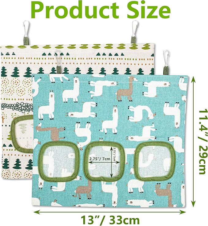 Lesnala 2pcs Bunny hay feeder Rabbit hay feeder bag Hanging guinea pig hay bag Large capacity cotton canvas fabric hay bag for Rabbits Bunny Chinchillas Hamsters and Other Small Pets(3 Holes,2 styles)
