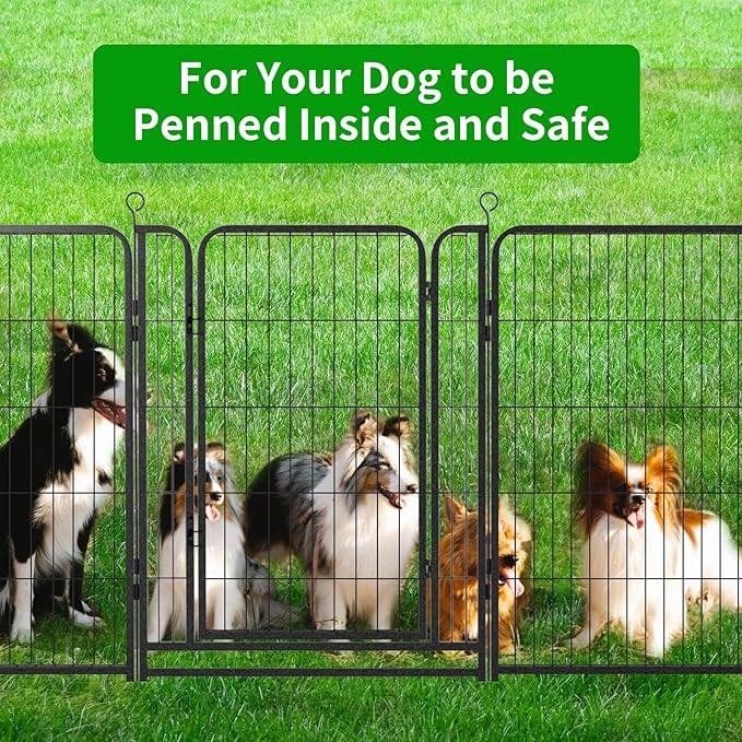 Kfvigoho Dog Playpen Outdoor Extra Wide 16 Piece Panels Heavy Duty Dog Fence 40" Height Anti-Rust with Doors Portable for RV Camping Yard, Total 42FT, 140 Sq.ft, Snowy Black